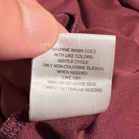 Womens Chic Burgundy Deep V-neck Criss Cross LS Swing Shift Dress Size Large - Picture 9 of 12